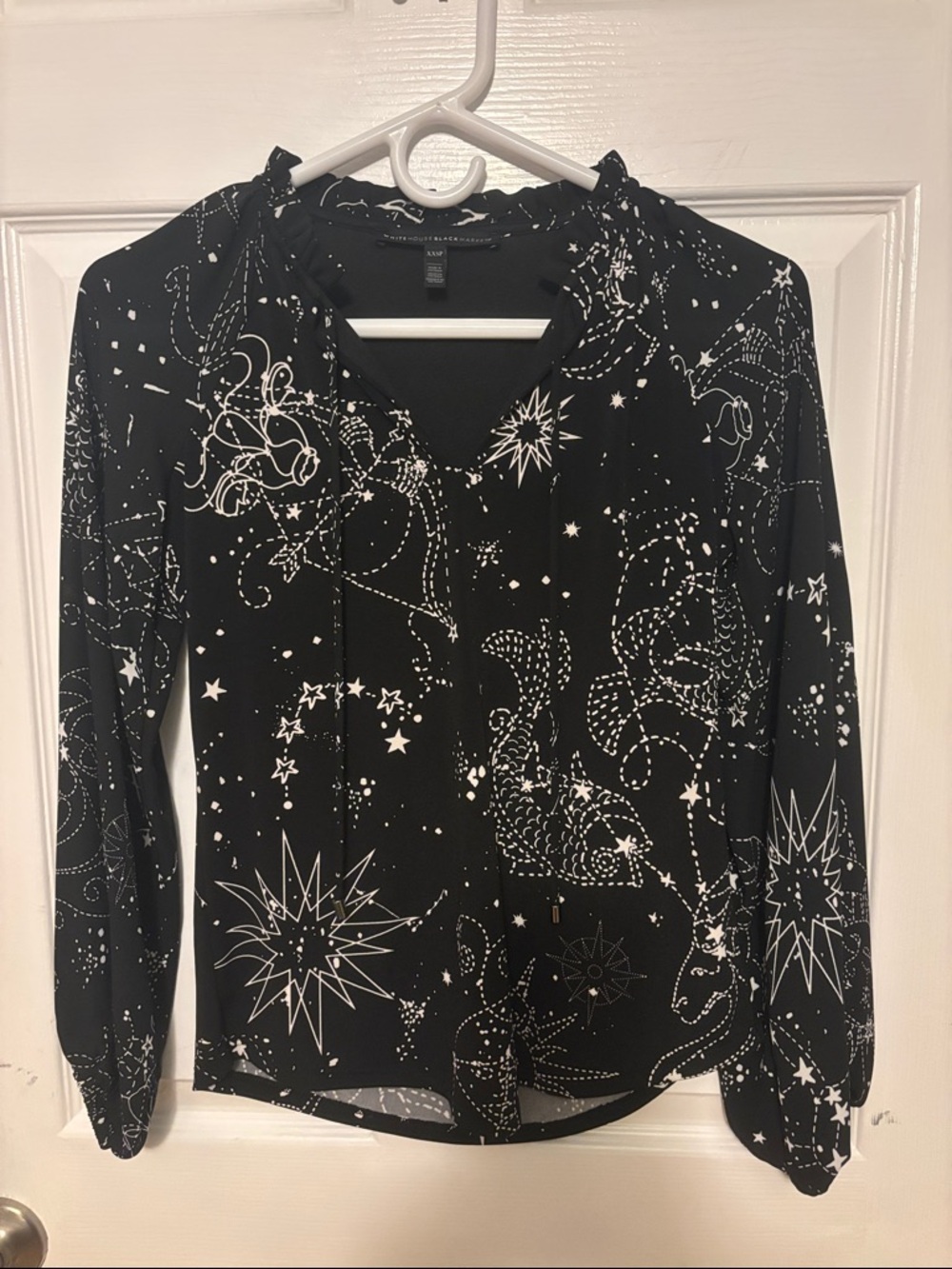 White House Black Market Black Celestial Tie-Neck Blouse